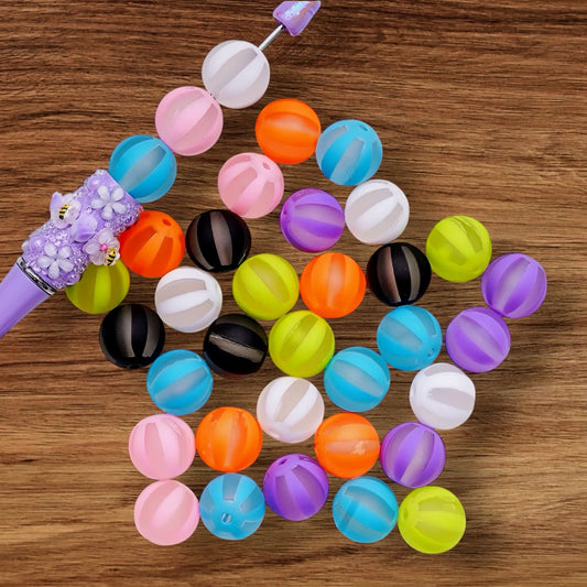 16mm Matte Striped Acrylic Bead