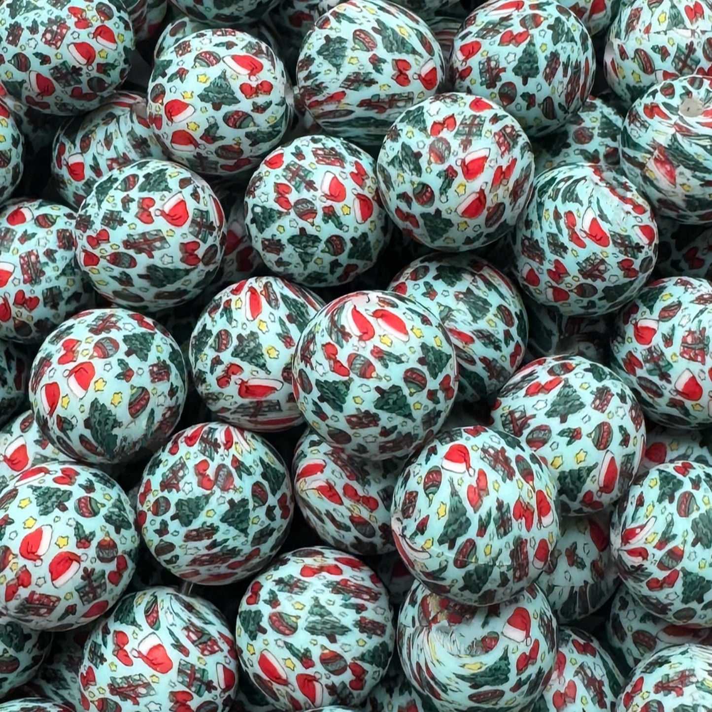15mm Christmas Print Silicone Bead