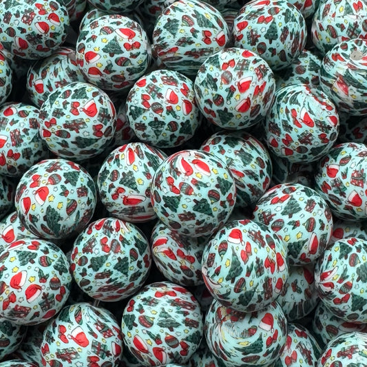 15mm Christmas Print Silicone Bead