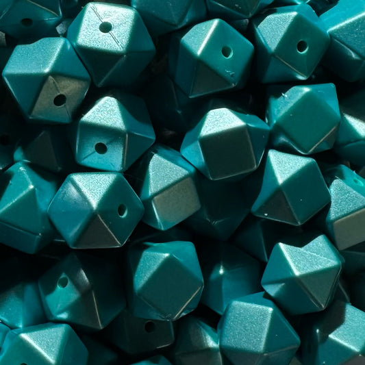 14mm Turquoise Metallic Silicone Hexagon Bead