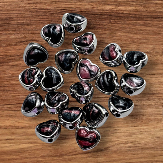 Black & Pink Shimmer Hearts Bead