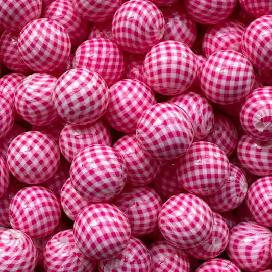 15mm Pink Gingham Silicone Bead