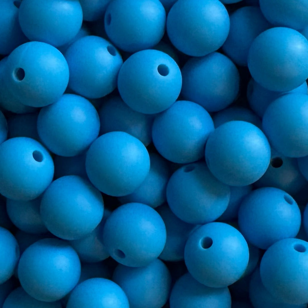15mm Kelly Blue Silicone Bead