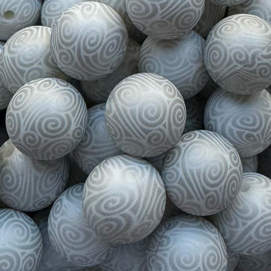 15mm Silver Scroll Silicone Bead