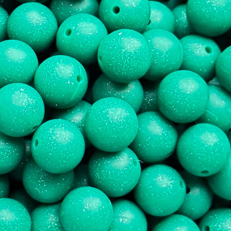 15mm Green Glitter Silicone Bead