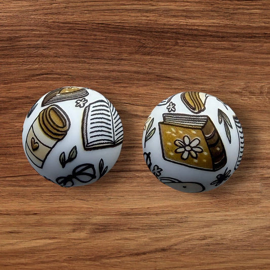 15mm Books & Coffee Silicone Bead