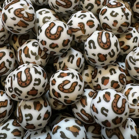 15mm Horseshoe Leopard Silicone Bead