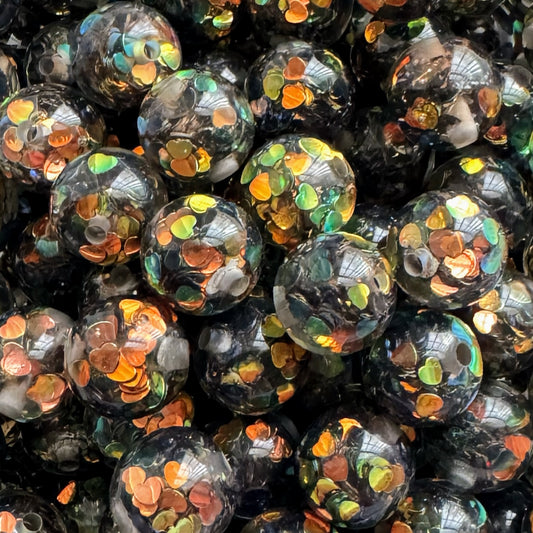 16mm Confetti Hearts Acrylic Bead (Black)