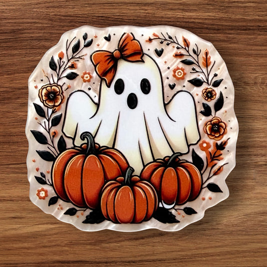 Ghost With Pumpkins Acrylic Flatback