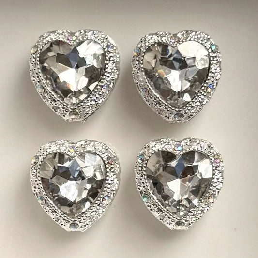 Silver Heart Clear Gemstone Bead