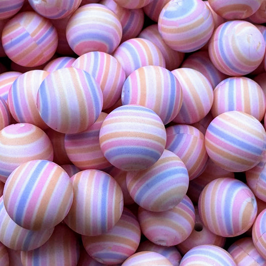 15mm Pastel Stripes Silicone Bead