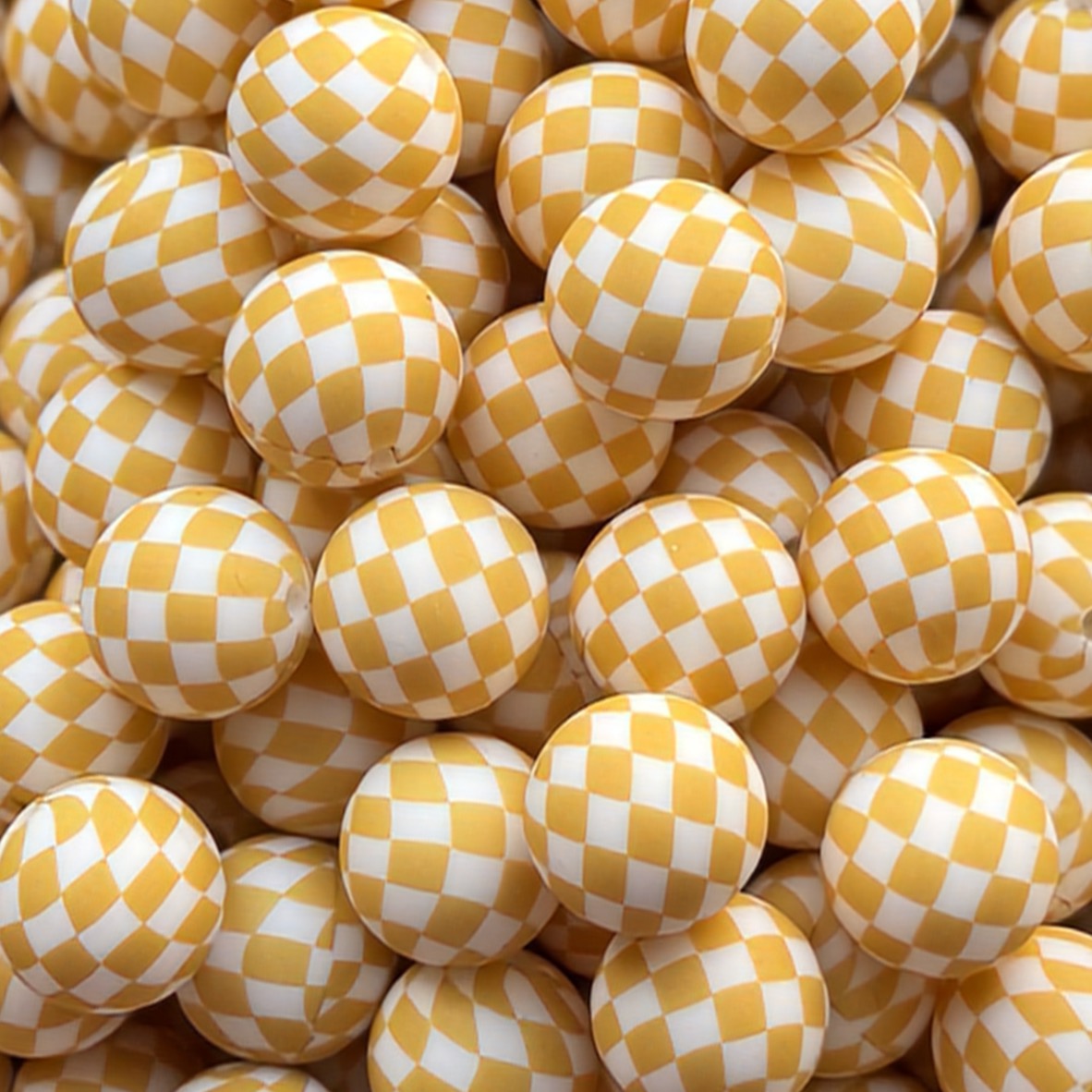 15mm Beige Checkered Silicone Bead