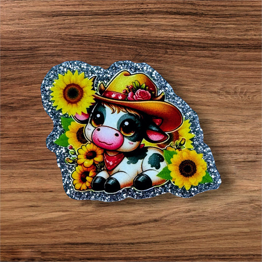 Cow With Sunflowers Acrylic Flatback