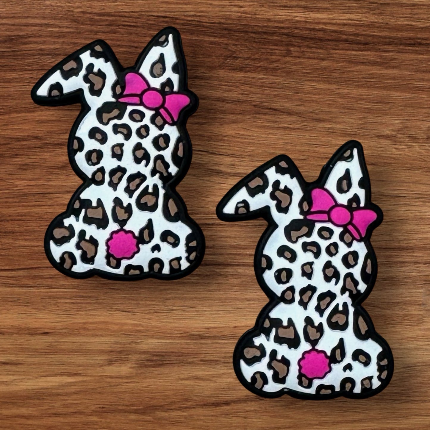 Leopard Bunny With Pink Bow Focal