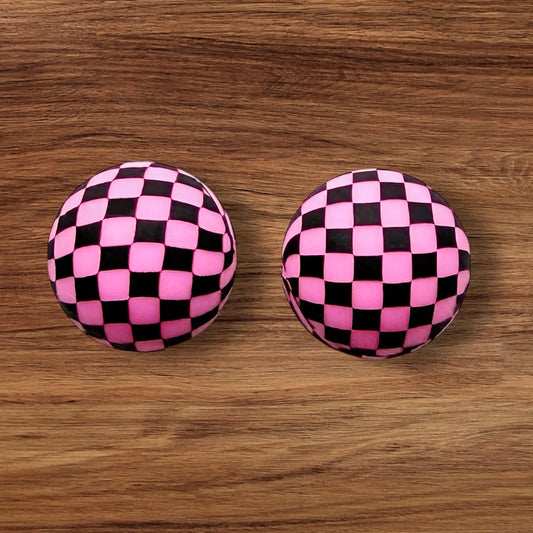 15mm Pink Checkered Silicone Bead