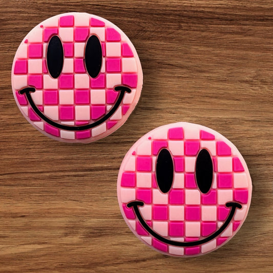 Pink Checkered Happy Face Focal