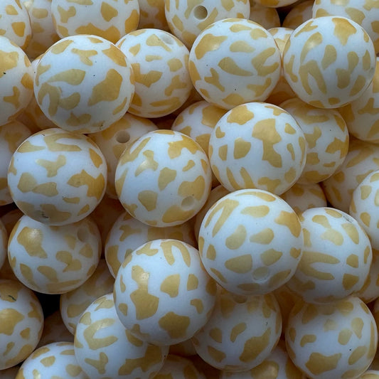 15mm Yellow Gold Leopard Silicone Bead