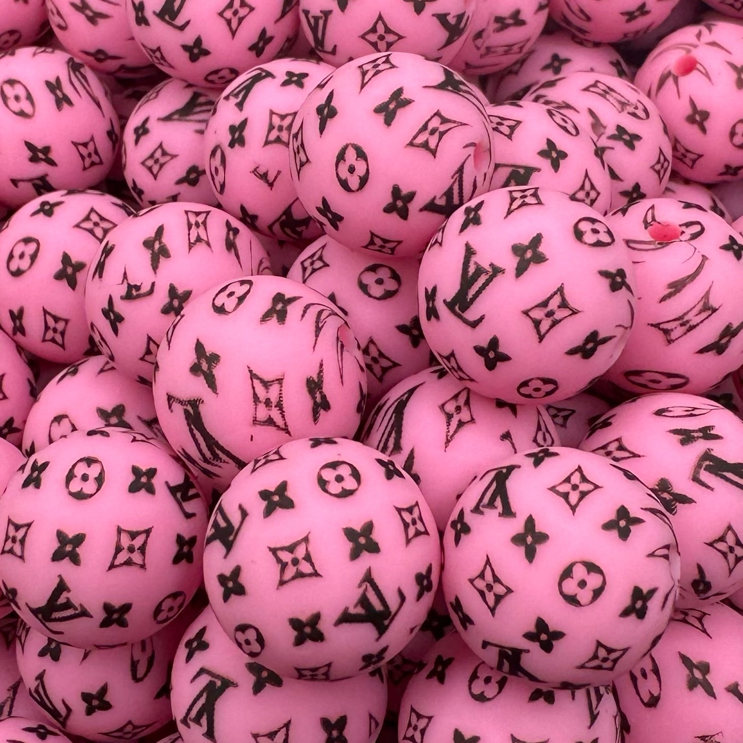 15mm Pink & Black Silicone Bead