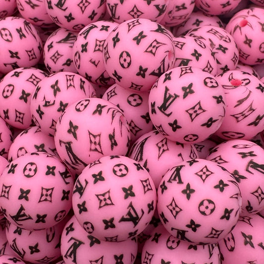 15mm Pink & Black Silicone Bead