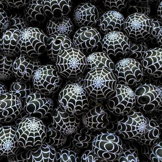 15mm Black With Spiderweb Silicone Bead