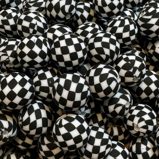 15mm Black & White Checkered Silicone Bead