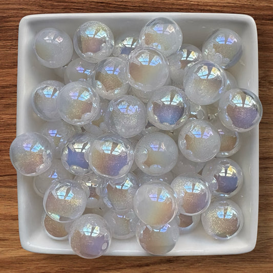 16mm Cat Eye Glitter Acrylic Bead (White)