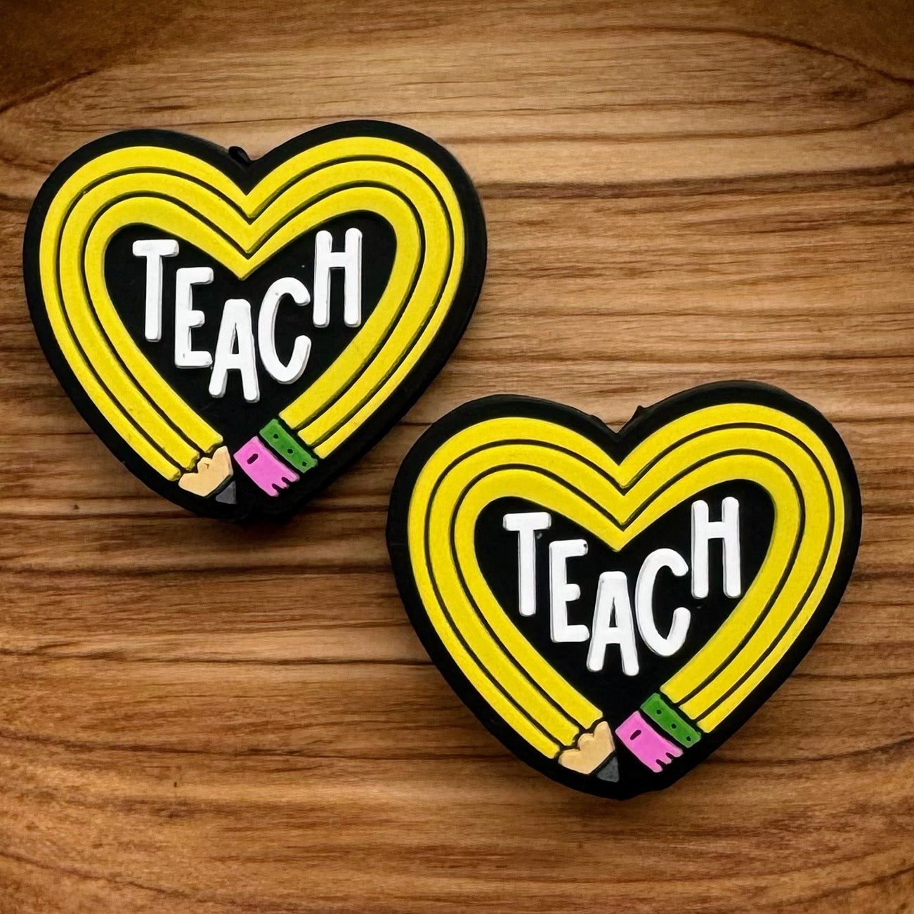 Teach Pencil Heart with White Letters Focal