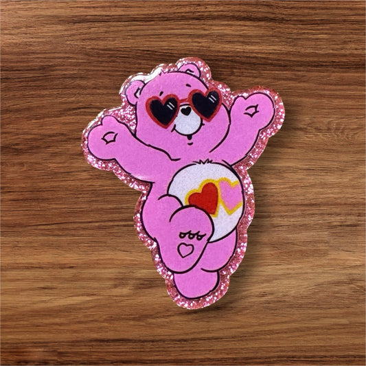 Pink Bear With Hearts Acrylic Flatback