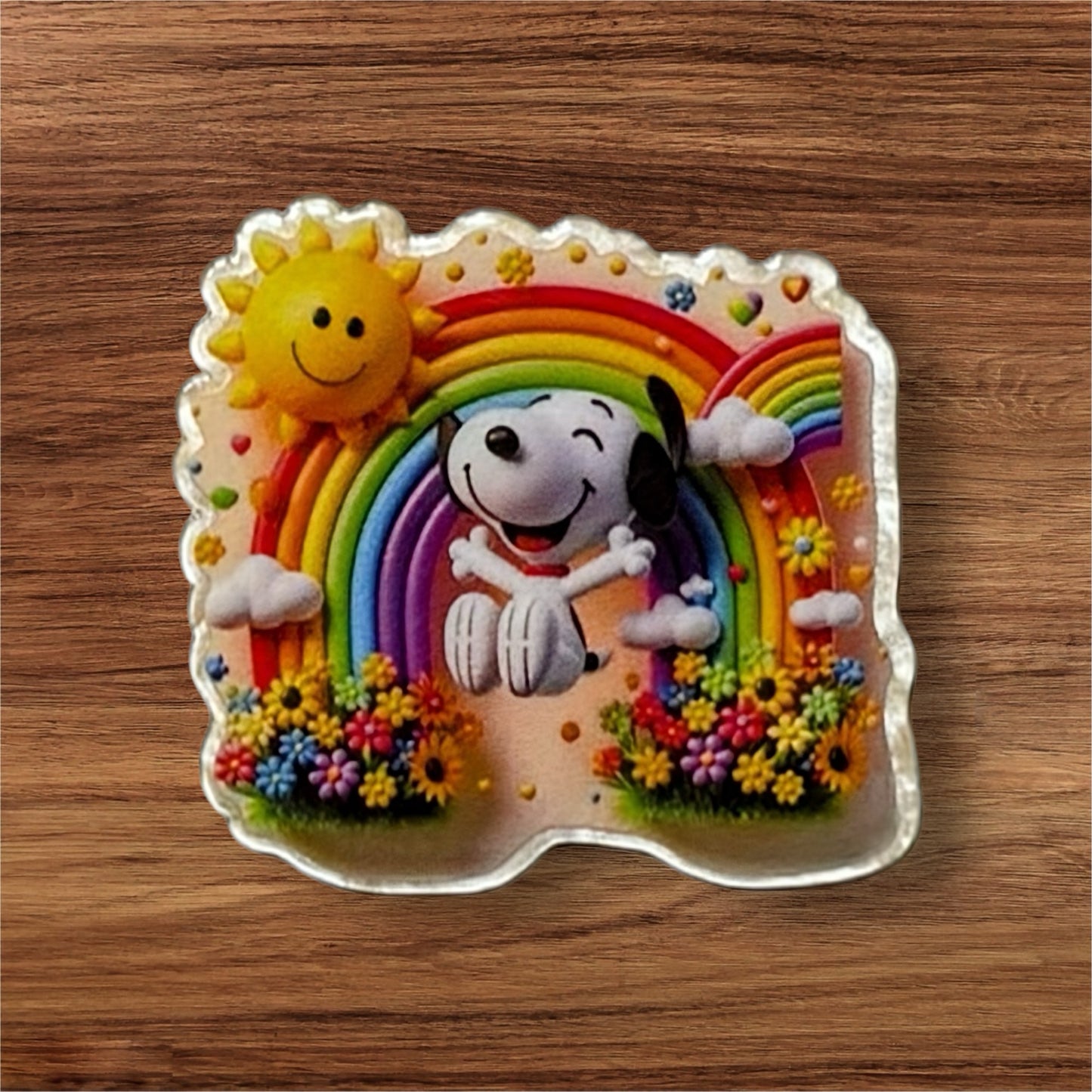 White Dog Under Rainbow Acrylic Flatback