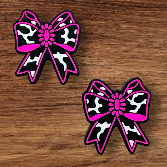 Pink Cow Print Bow Focal