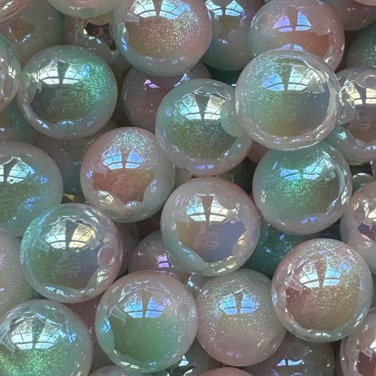 16mm UV Green & Pink Glitter Acrylic Bead