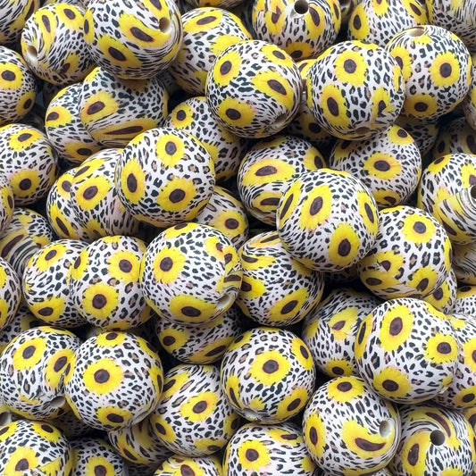 15mm Leopard Sunflower Silicone Bead