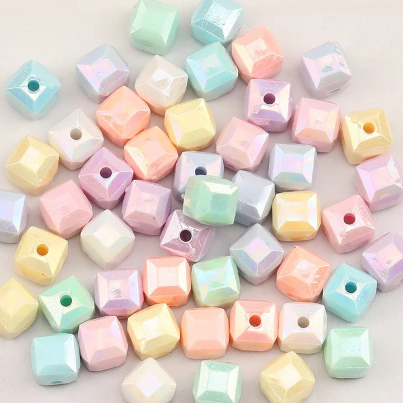 8mm Pastel Colored Cube Beads