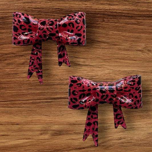 Shiny Red Leopard Bow Focal/Straw Topper