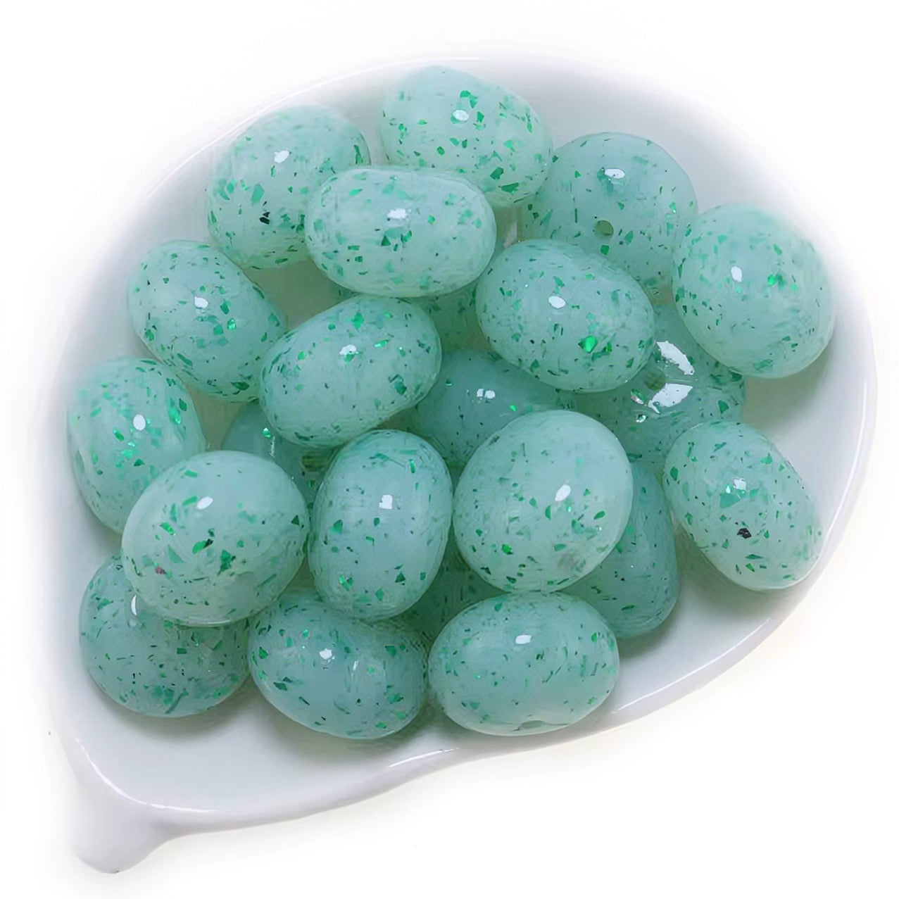 14mm Green Speck Jelly Abacus Bead