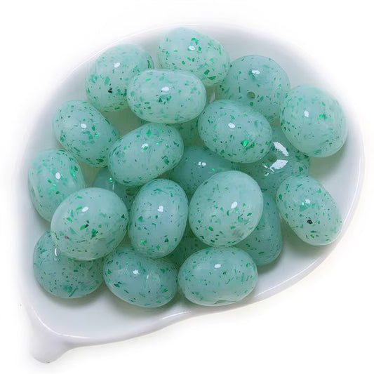 14mm Green Speck Jelly Abacus Bead