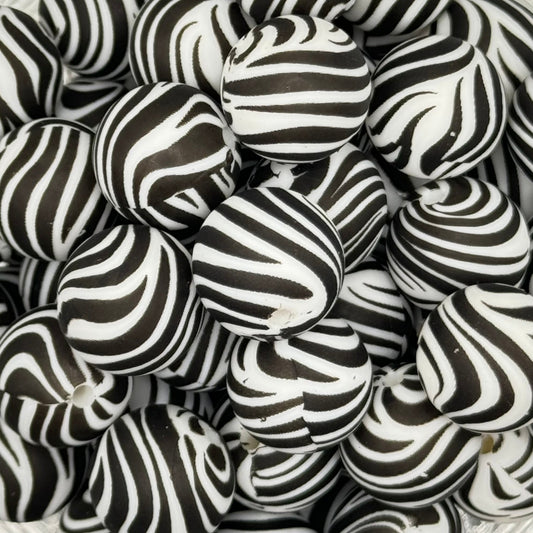 15mm Zebra Print Silicone Bead