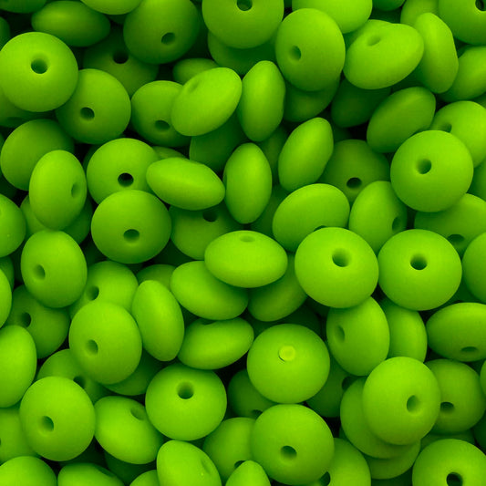 12mm Lime Green Silicone Lentil Bead