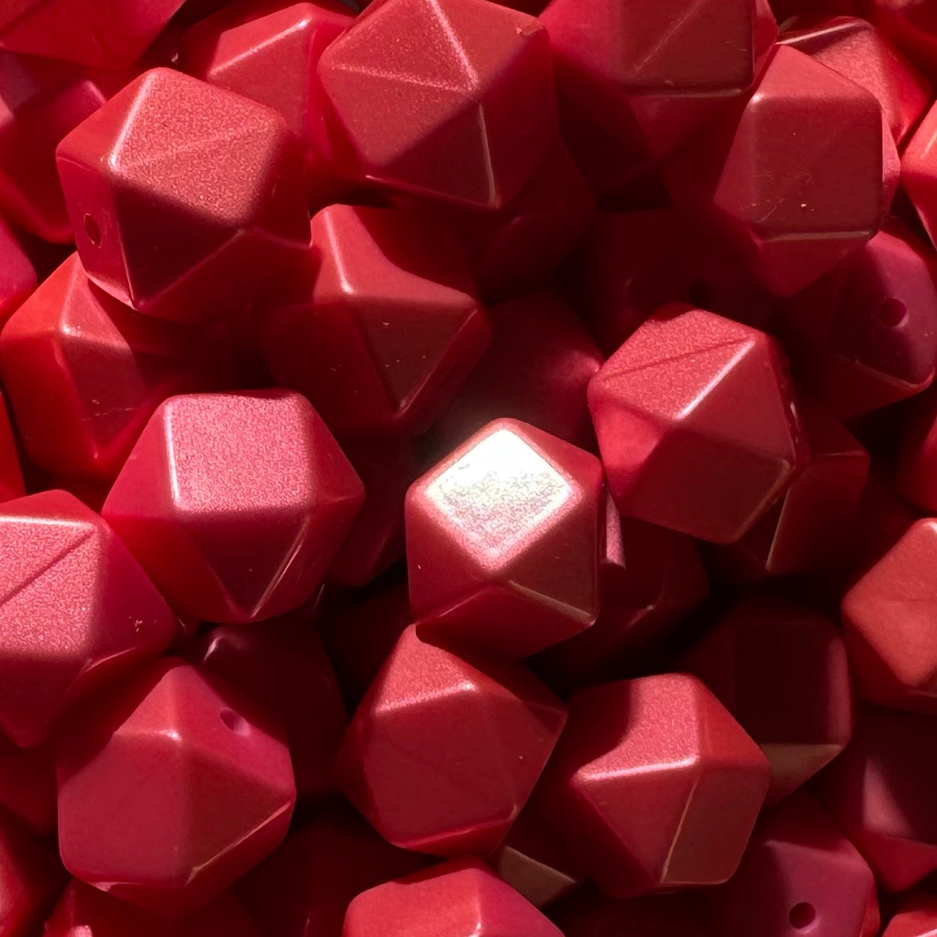 14mm Pink Metallic Silicone Hexagon Bead