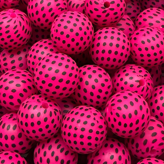 15mm Hot Pink Polka Dot Silicone Bead
