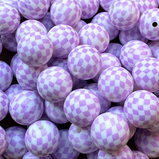 15mm Purple Checkered Silicone Bead