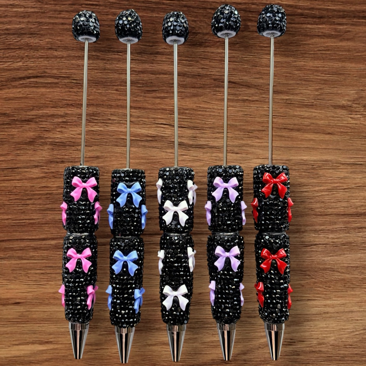 Black Rhinestone With Bows Beadable Pen