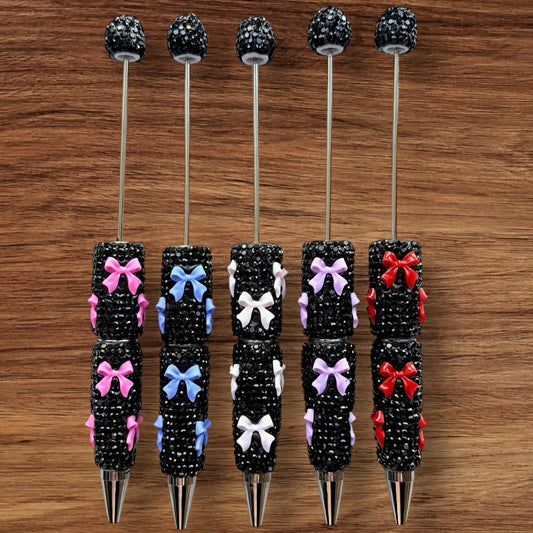 Black Rhinestone With Bows Beadable Pen