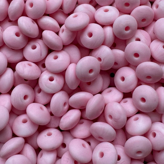 12mm Pink Swirl Silicone Lentil Bead
