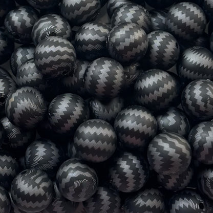 15mm Black & Gray Chevron Silicone Bead