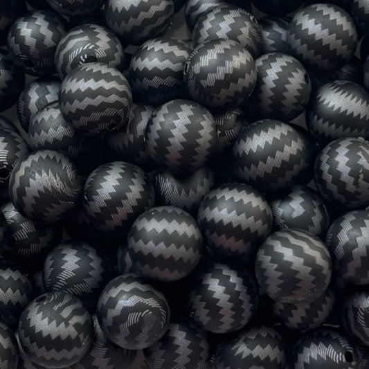 15mm Black & Gray Chevron Silicone Bead