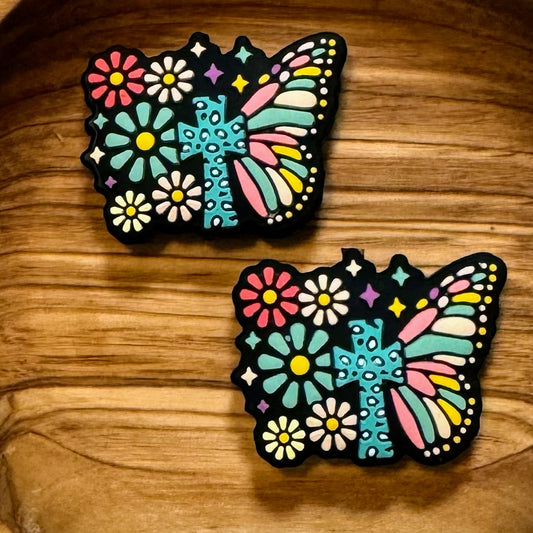 Floral Butterfly With Cross Focal