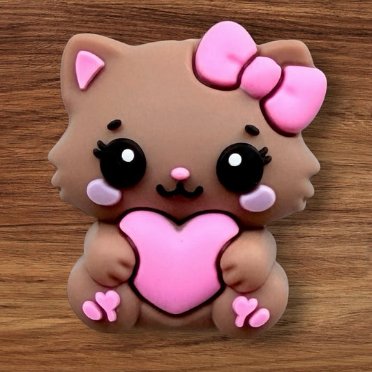 3-D Kitty With Heart Focal (Brown)