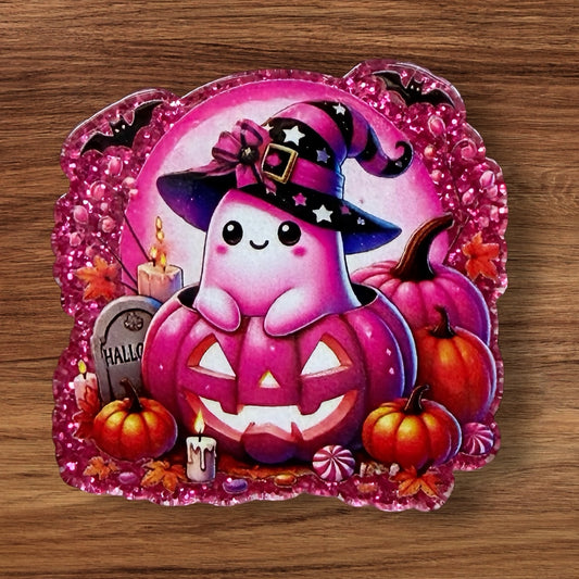 Ghost In Pink Pumpkin Acrylic Flatback