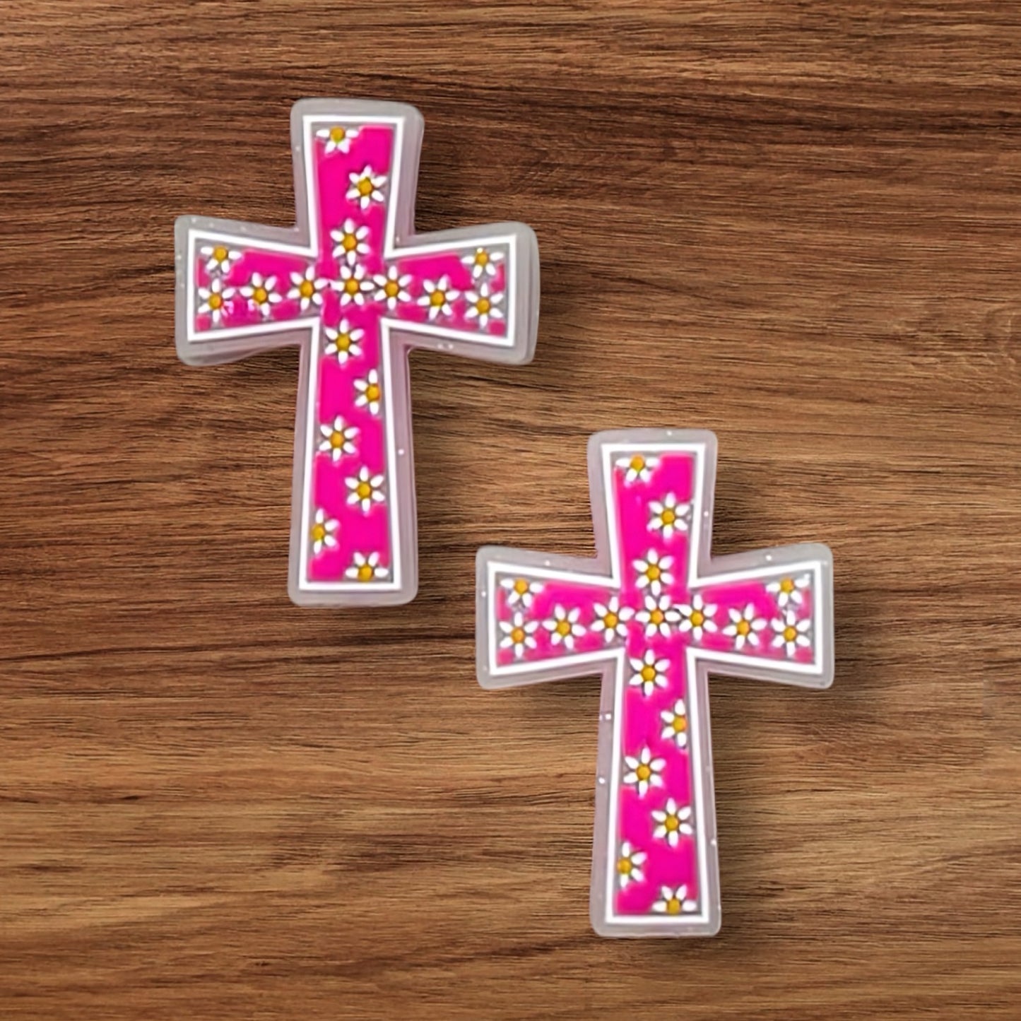 Hot Pink Floral Cross Focal